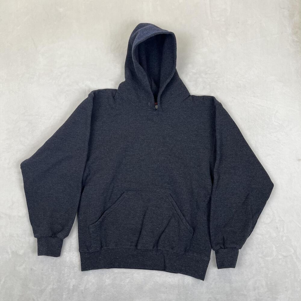 Vintage Soffe Blank Fleece Pullover Hoodie Mens Small Gray Sweatshirt Made USA